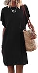 WNEEDU Summer Dress for Women 2026 Short Sleeve Loose T Shirt Dresses Beach Cover up