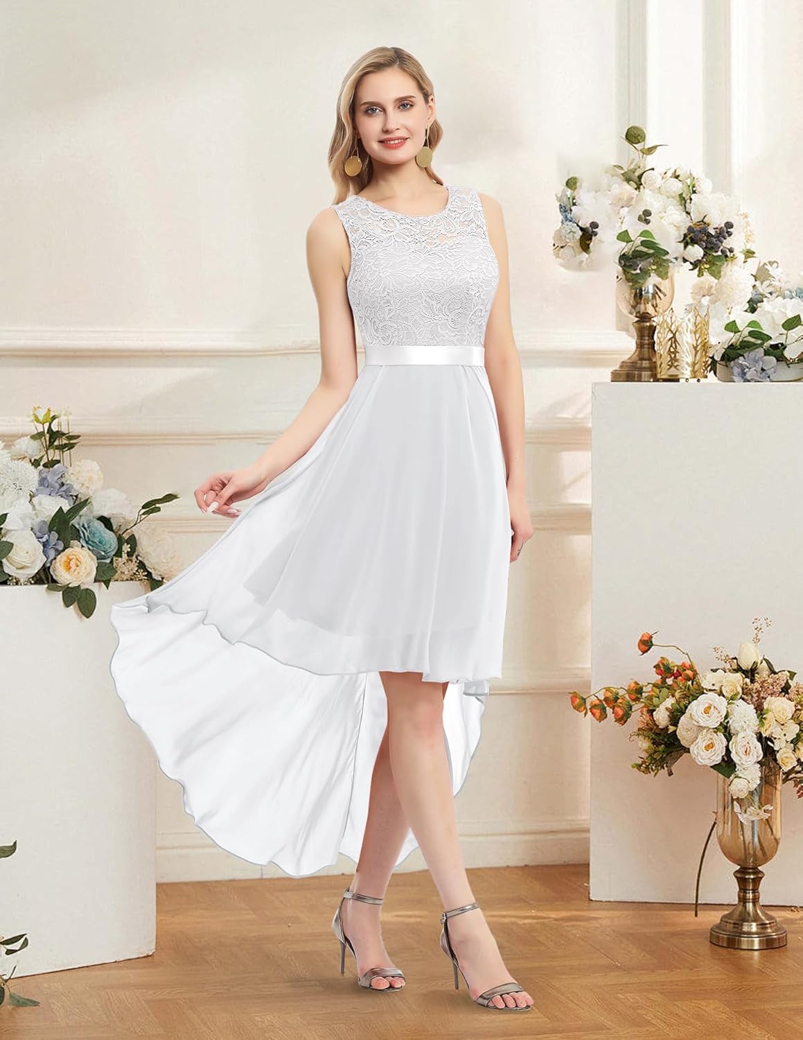 BeryLove Sequin Wedding Guest Formal Cocktail Dresses Prom Party Lace High Low Bridesmaid Elegant Dress - Image 3