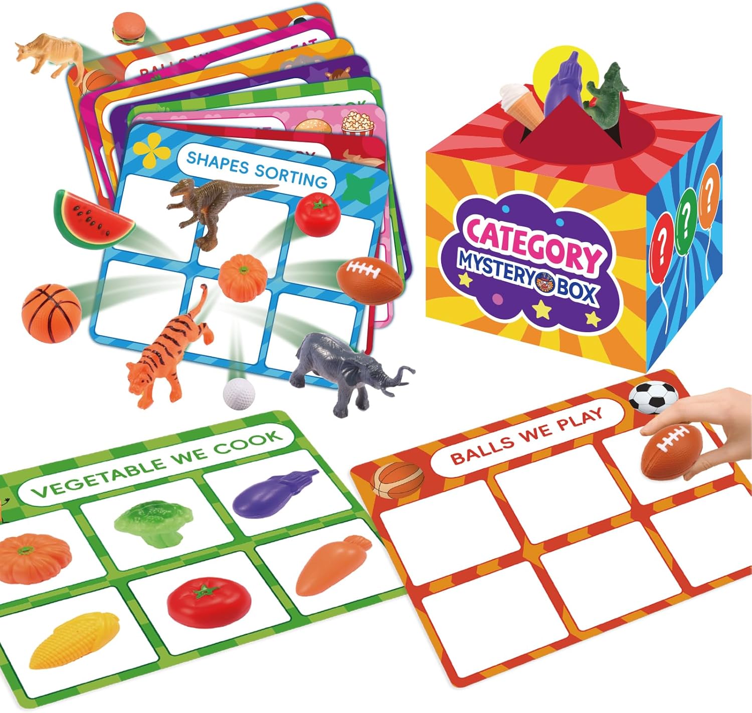 Montessori Toys for 3 4 5 6 Year Olds Boys & Girls | 58-Piece Fun Sorting Games with Mystery Box | Engaging Preschool Learning & Speech Therapy Toys | Great Birthday for Grandkids