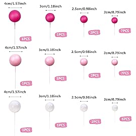 Ball Cake Topper Ball Cake Picks Colorful Pearl Ball Shaped Cupcake Insert Cake Topper for Bear Theme Birthday Party Favors Wedding Decoration (Pink White Hot Pink)