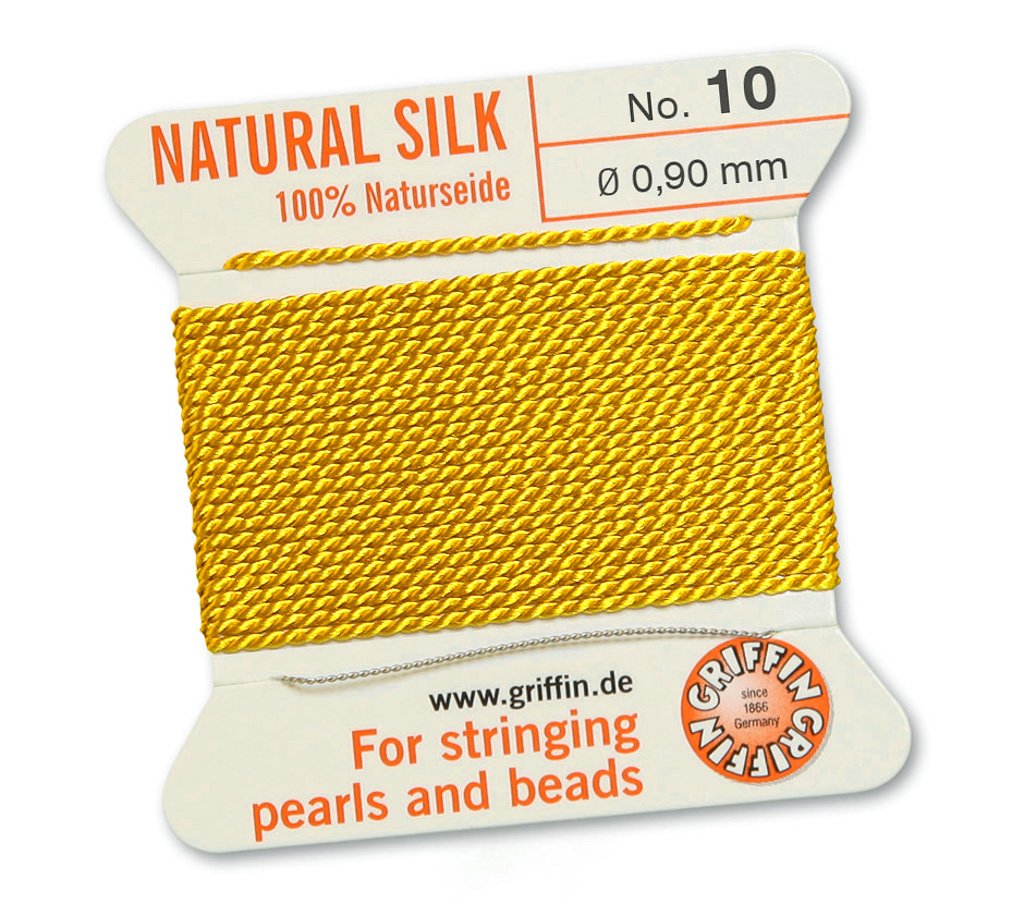 Griffin Since 1866 Germany Yellow Griffin 100% Natural Silk Beading Cord String Thread - 2 Metres With One Needle - Size 0.90Mm