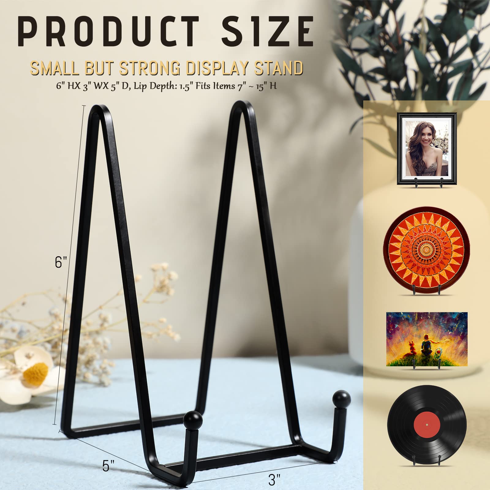 18 supporti per piastra per espositori, supporti per foto, supporti in metallo e ferro da stiro, per esporre foto, piatti decorativi, libri, cavalletto per foto (nero)