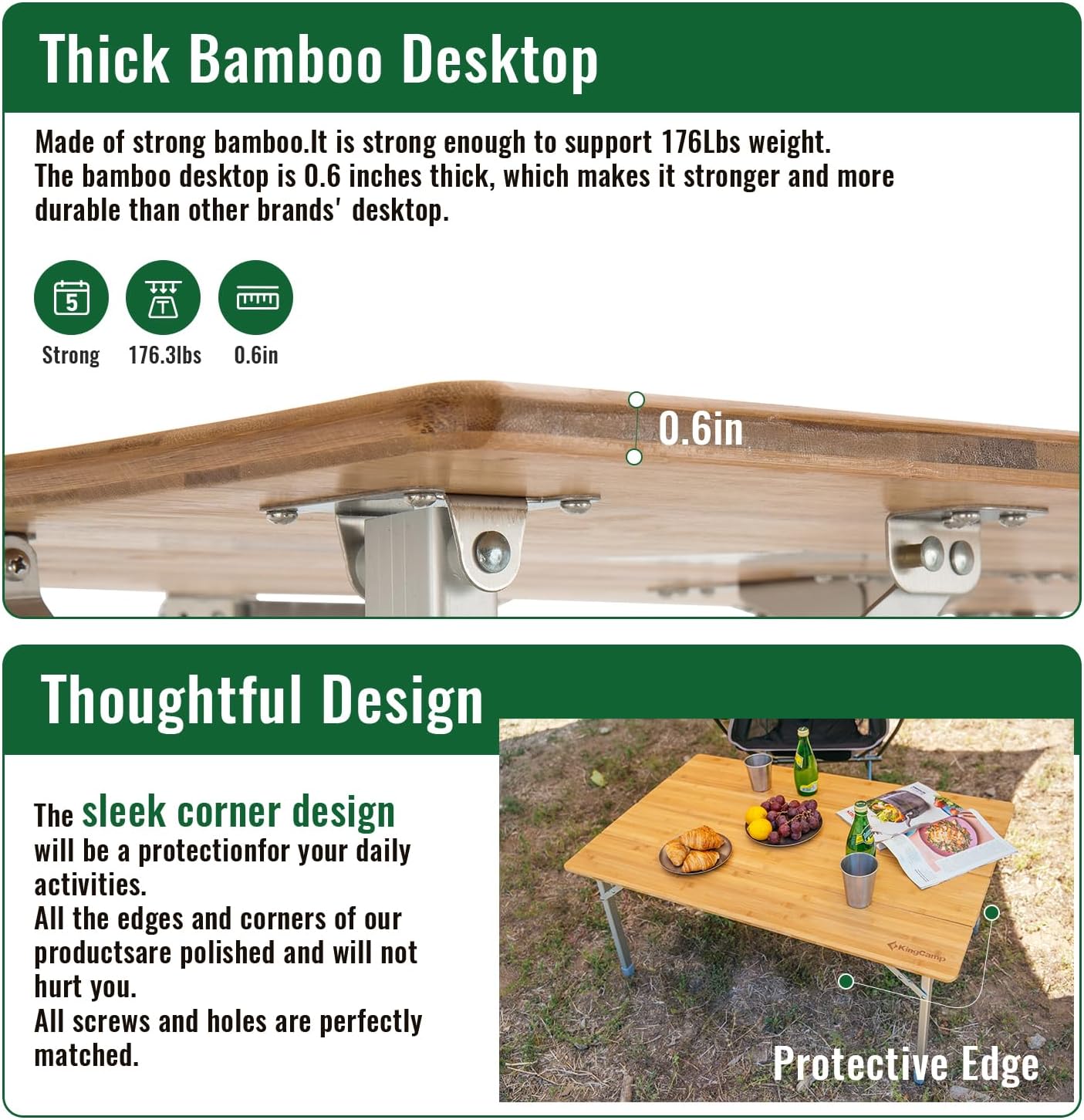 KingCamp Bamboo Folding Table with Hammock Camping Chair Aluminum Alloy Adjustable Back Swinging Chair