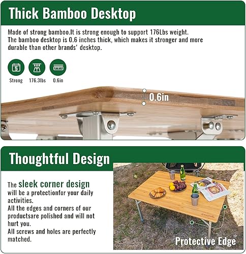 Miniatura 9 de KingCamp Silla plegable de gran tamaño, resistente 450 libras con mesa plegable de bambú, mesa de picnic portátil con bolsa de transporte