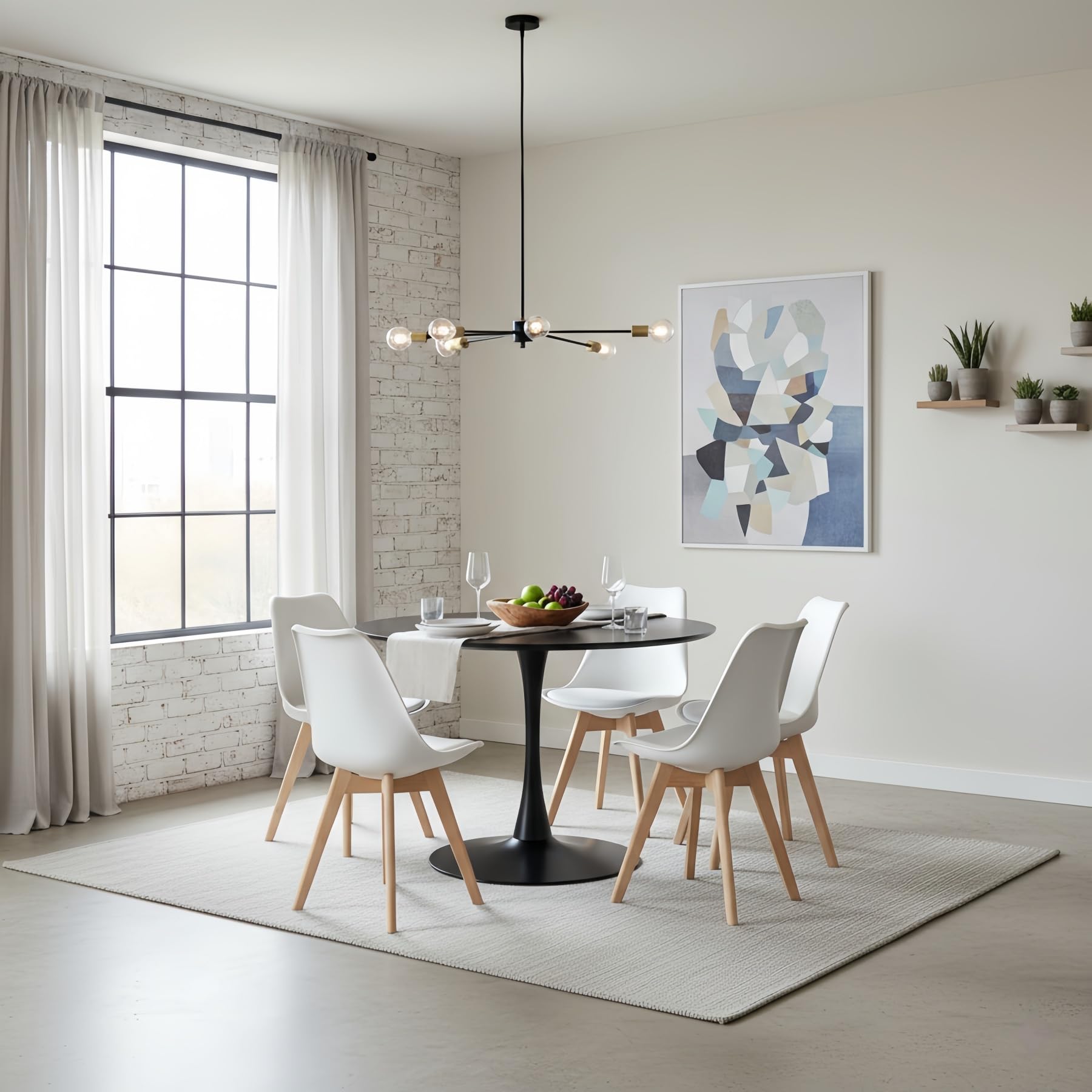 Mesa de Comedor Redonda de 110 cm, Negra, Mesa Grande para 4-6 Personas, Tablero de MDF con Patas de Hierro Resistentes, Ideal para Cocina, Sala de Estar, Comedor y cafetería