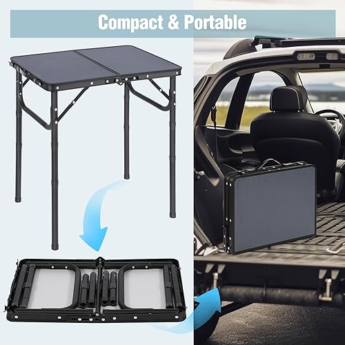 Miniatura 5 de REDCAMP Mesa de campamento cuadrada pequeña plegable de 24 pulgadas con patas de altura ajustable, mesa plegable de aluminio ligero y portátil en la