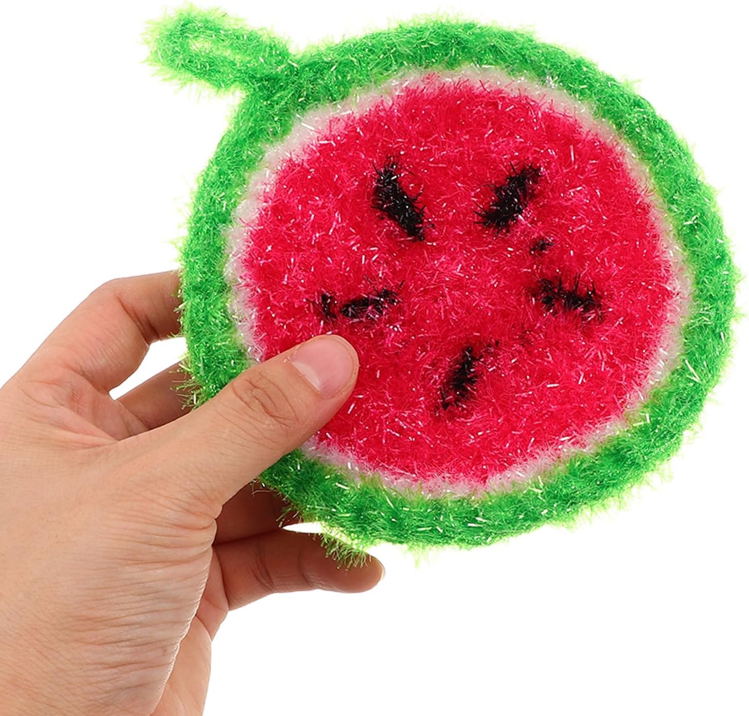 Ipetboom 5pcs Reusable Round Crochet Dish Cloths for Kitchen Cleaning Watermelon Shape Dish Scrubber Made of Polyester, Highly Absorbent and Non Scratch for Cleaning Pots and Countertops image 4