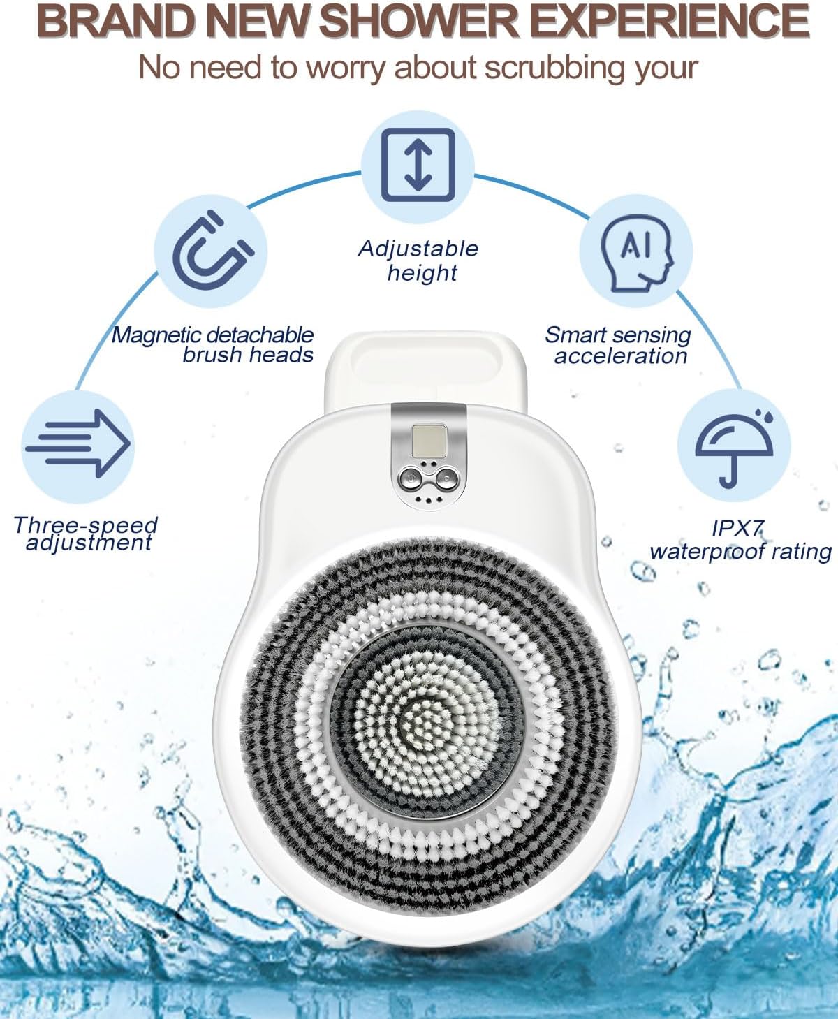 Electric Shower Brush for Body -Wall Mounted Back Scrubber for Shower – Exfoliating Soft Bristles, Hands-Free Wall-Mounted Design, Back Scrubber for Shower, Perfect for Men and Women, Easy to Install