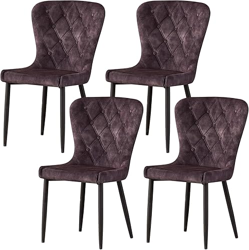 Juego de 4 sillas de comedor tapizadas, sillas de cocina sin brazos con patas de metal negro para el hogar, cocina, sala de estar (gris oscuro)