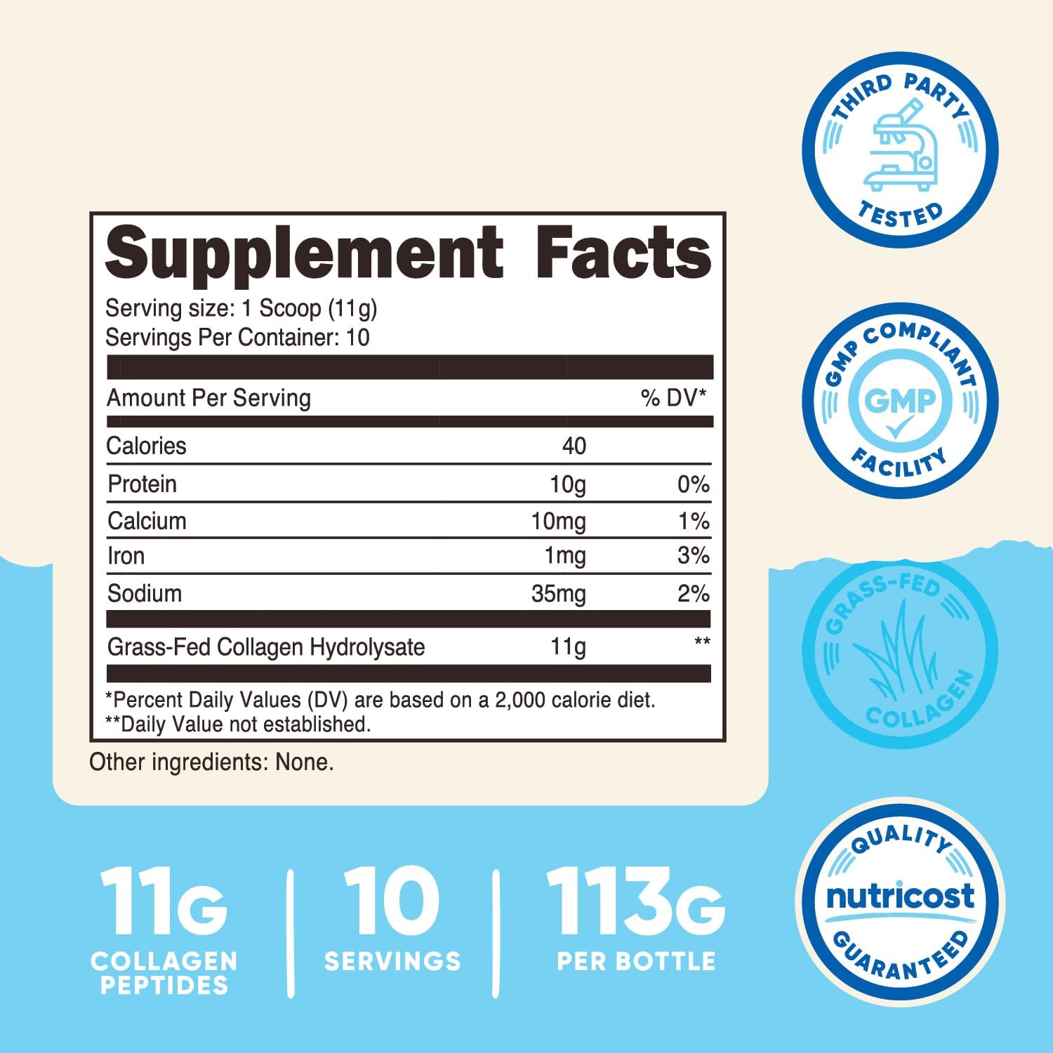 Nutricost Collagen Peptides Powder 4 oz (Unflavored) Type I, Type III Collagen - Grass-Fed, Gluten Free and Non-GMO - Image 2