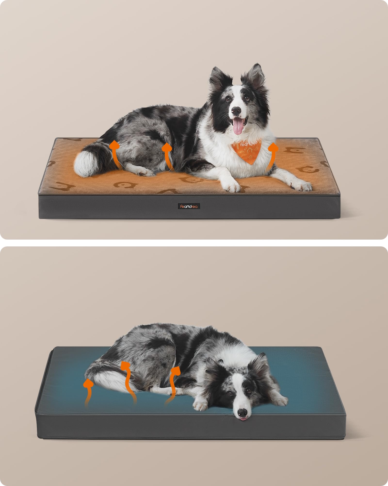 Feandrea Cama para Perros, Cama para Mascotas, Espuma Corrugada Preformada, con Asa, Extraíble, Doble Cara, Impermeable, Talla XL, 105 x 73 x 10 cm, Gris Paloma PGW243G01