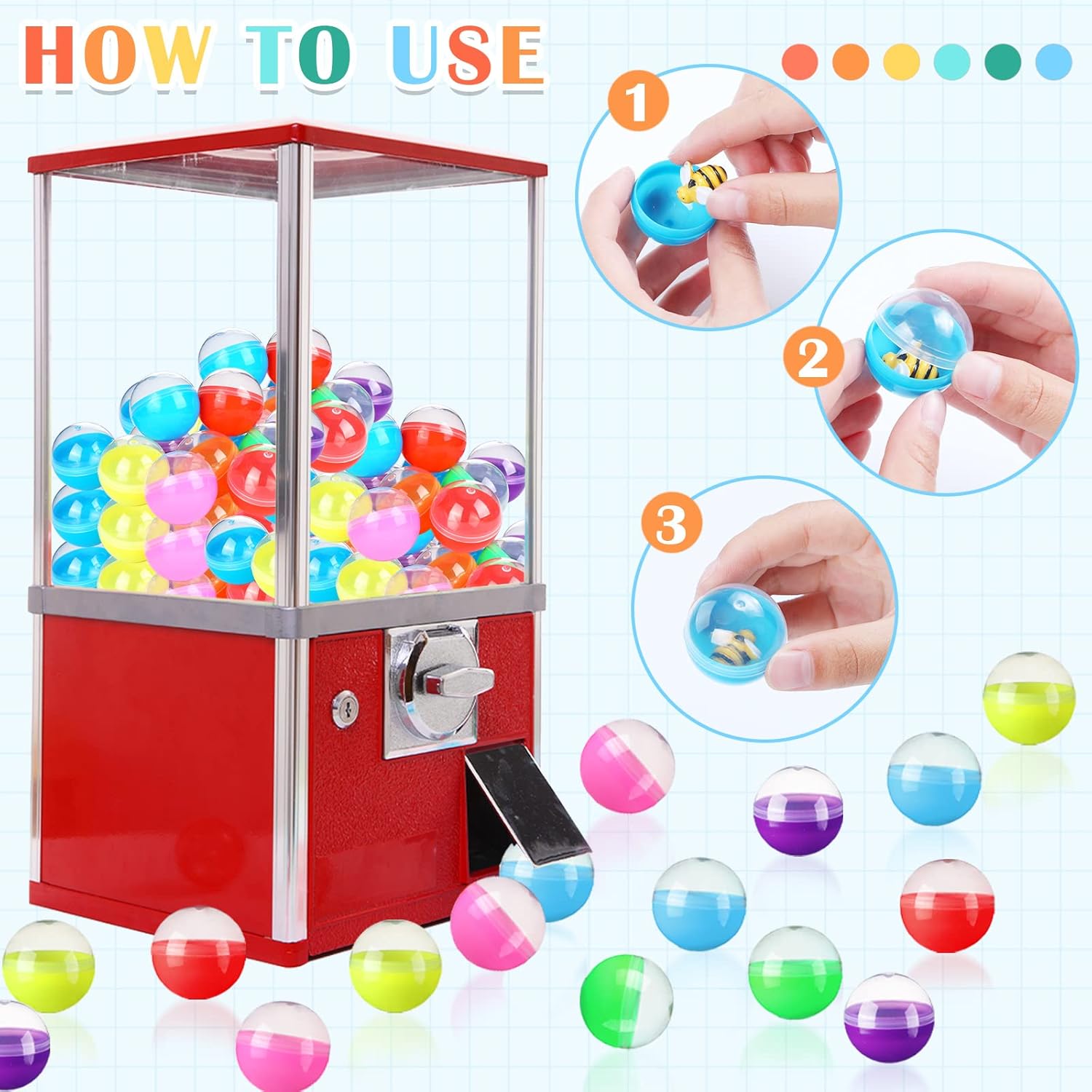 Sosation 150 Pcs 2 Inch Gumball Vending Machine Capsules Empty Round Plastic Containers for Prizes Party Favors (Stylish Color)