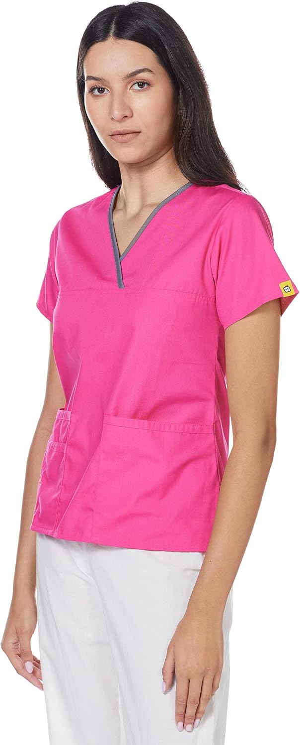 WonderWink Women's Scrubs Charlie 5 Pocket Y-Neck Wrap Top, Hot Pink, XX-Large