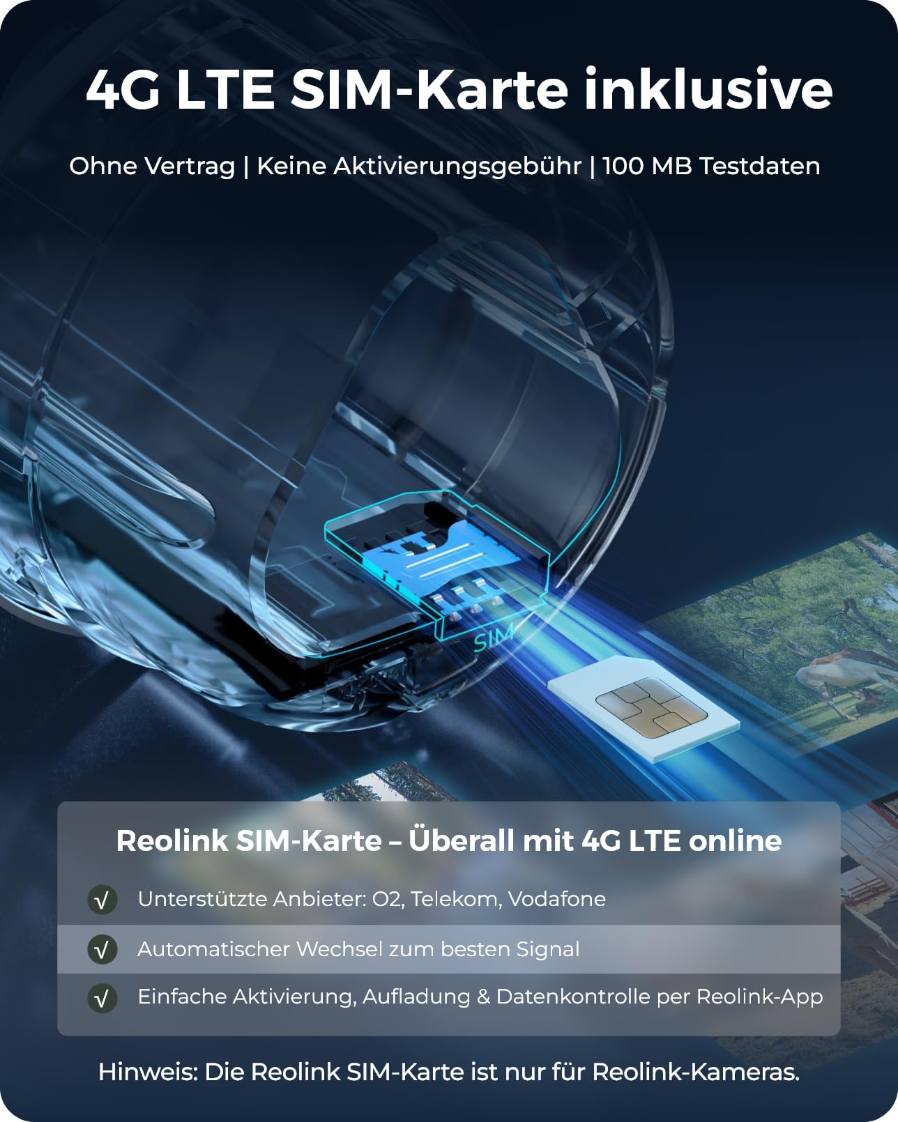 Reolink 4K 4G LTE Überwachungskamera mit SIM Karte, 8MP Solar Kamera Outdoor ohne WLAN, Person/Auto/Haustiererkennung, PIR Bewegungsmelder, IR-Nachtsicht, microSD-Kartenslot, Go Ultra+6W Solarpanel