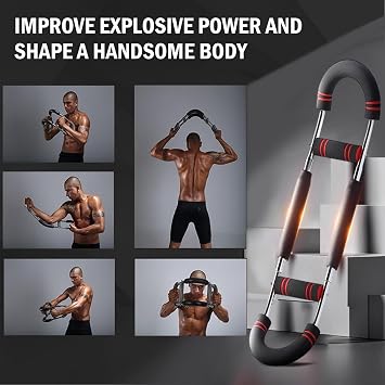 Latest-Gen Twister Arm Trainer, Adjustable Power Spring Workout Bar, Forearm Triceps Chest Exerciser Strengthener, Detachable Portable Home Fitness Equipment for Enhancing Upper Body Muscle