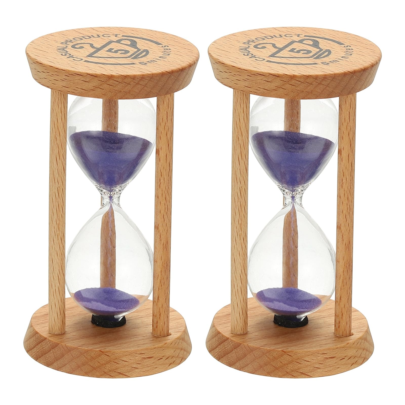 PATIKIL 5 Minutes Sand Timer, 2 Pcs Wooden Sand Watch High Glass, Purple