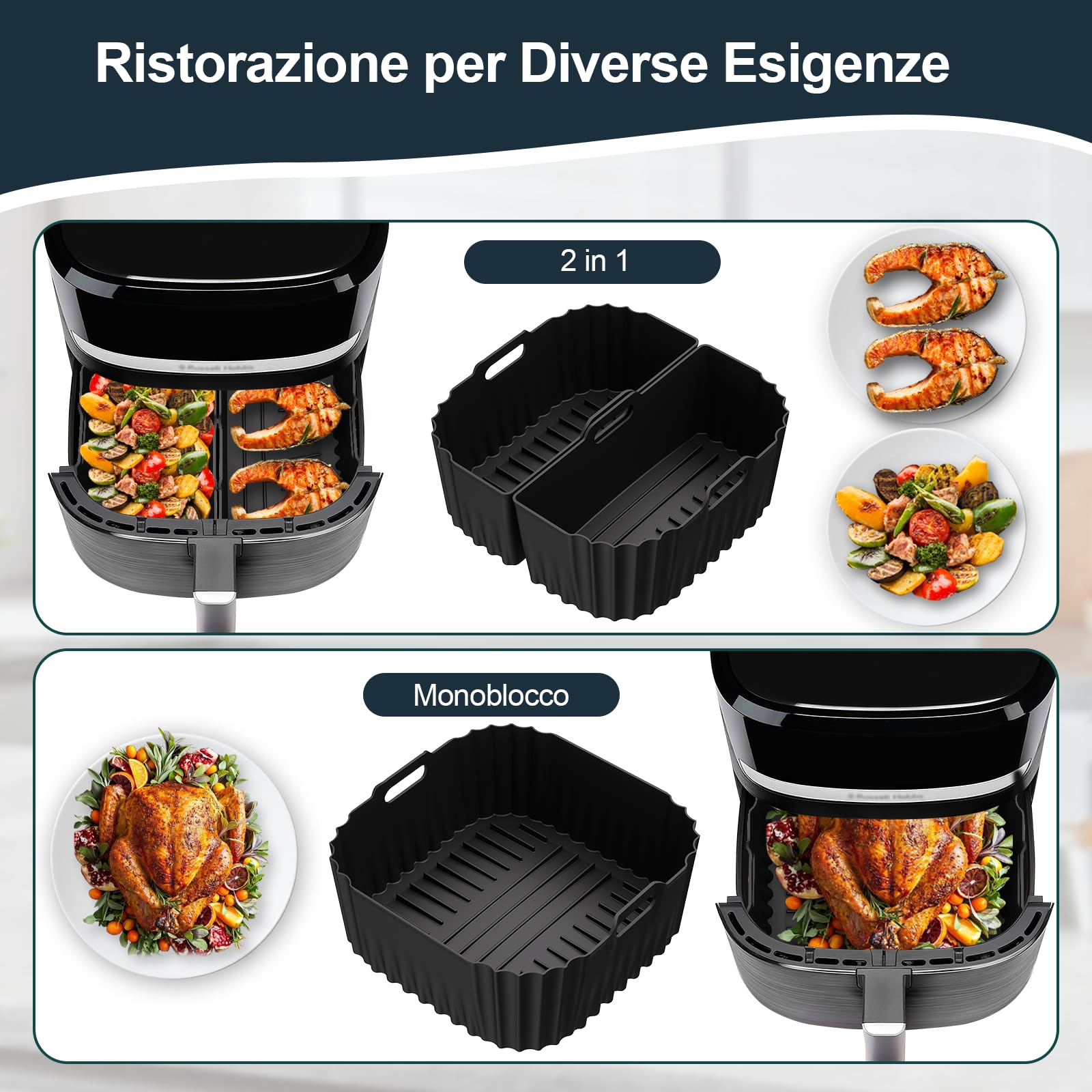 Teglia Friggitrice ad Aria per Russell Hobbs Air Fryer XXL 8L/8.3L, 3 Pezzi Teglia in Silicone Contenitore Riutilizzabile Teglia Cestello Silicone Accessori per SatisFry Air Fryer 27170-56/27632-56