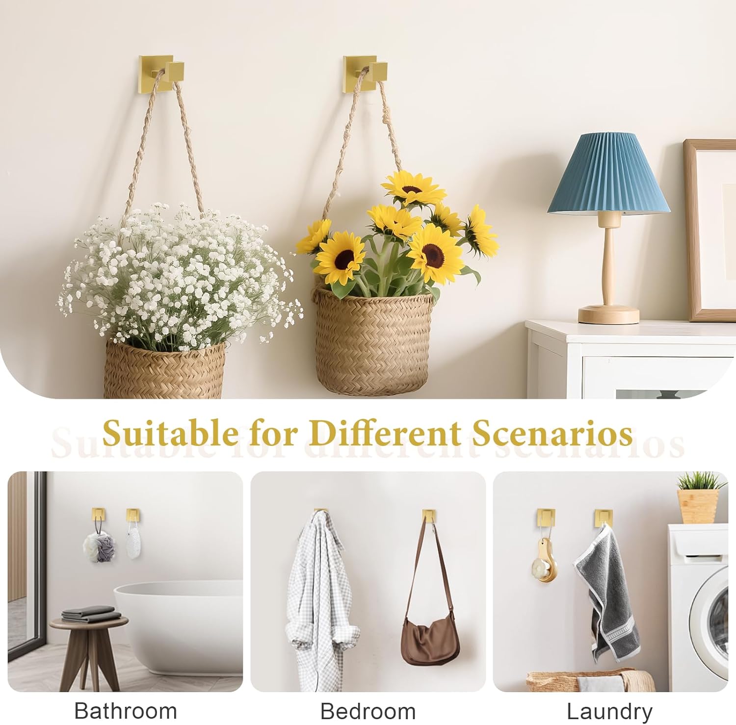 TURS Bathroom Accessory Set Brushed Gold Towel Ring Set Stainless Steel Toilet Paper Holder Towel Ring Robe Hook Wall Mount