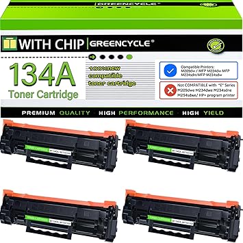 greencycle Compatible for HP 134A Black Toner Cartridge Work with Laser Jet M209dw M209d M234dw M234sdn M234sdw Cannot be Used for Laser 209dwe 234dwe 234sdne 234sdwe4PCS,with Chip