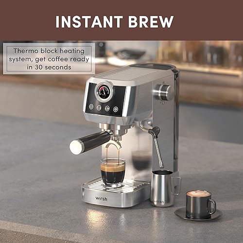 Miniatura 3 de wirsh Máquina de café expreso, 20 bar semiautomática con medidor de presión, varita de vapor, máquina de café expresso de acero inoxidable para