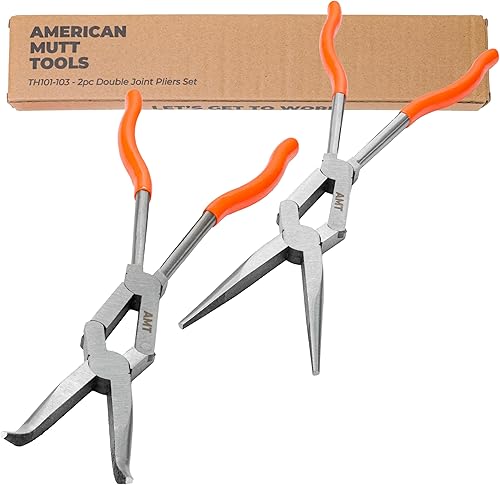 AMERICAN MUTT TOOLS Juego de 2 alicates de punta de aguja de doble articulación, alicates de punta de aguja de 13 pulgadas de largo y alicates de