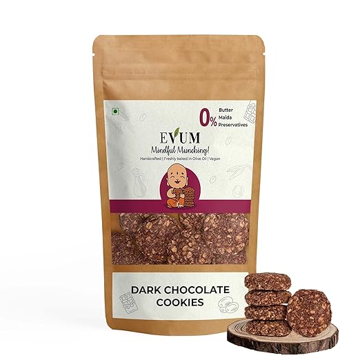 Evum Handmade Vegan Dark Chocolate Cookies (140gm) | Healthy & Tasty Guilt Free Snack | Freshly Baked Delicious & Crunchy Oats Cookies | No Maida | No Butter | No Refined Sugar | No Preservatives