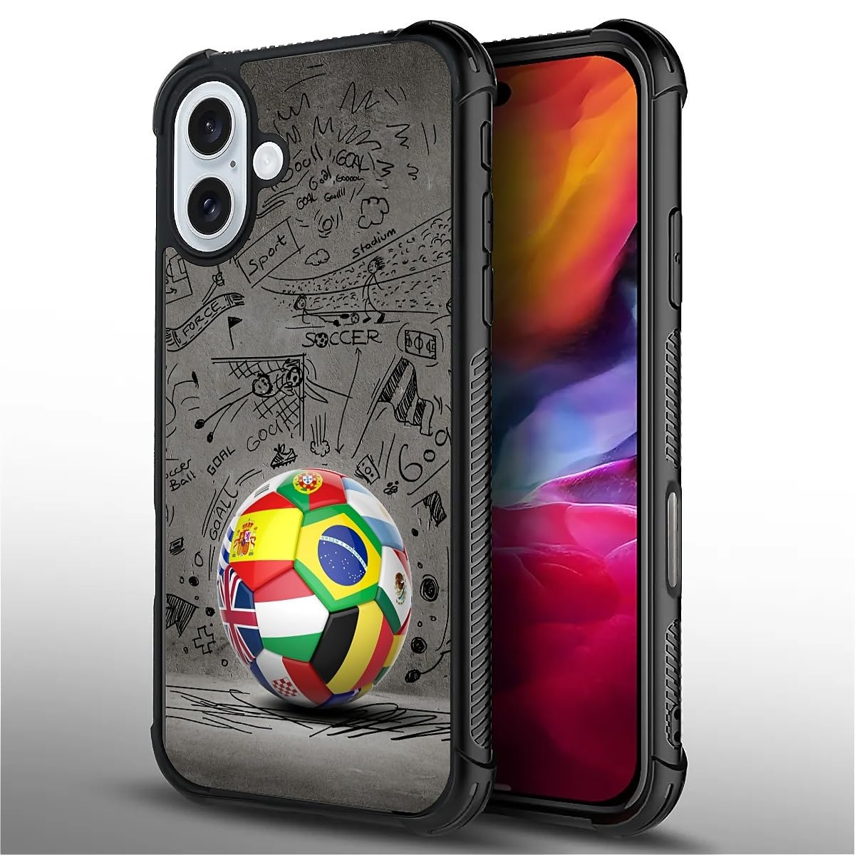 ZHEGAILIAN for iPhone 16 Case, Military-Grade Protection, All-Around Shockproof Corners, Anti-Scratch Phone Case for iPhone 16 - World of Soccer