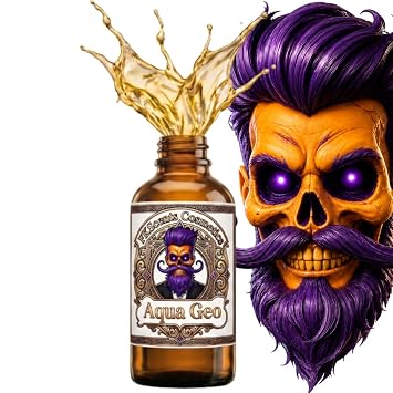 2oz Aqua Geo | Scented Beard Oils For All Men, Growth and Conditioner | Dry Flaky Dandruff skin | Oily Skin | 11 Natural Anti-Aging Oils