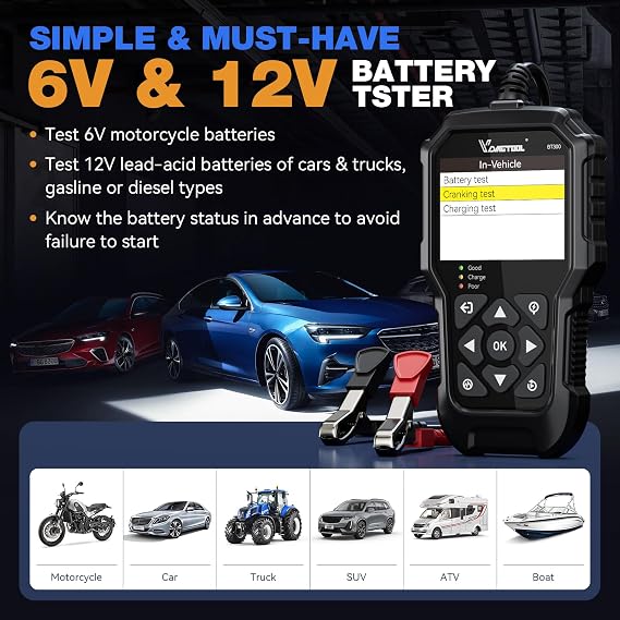 VDIAGTOOL BT300 Car Battery Tester 6V 12V with V500 Auto Intelligent Power Circuit Probe Tester Kit