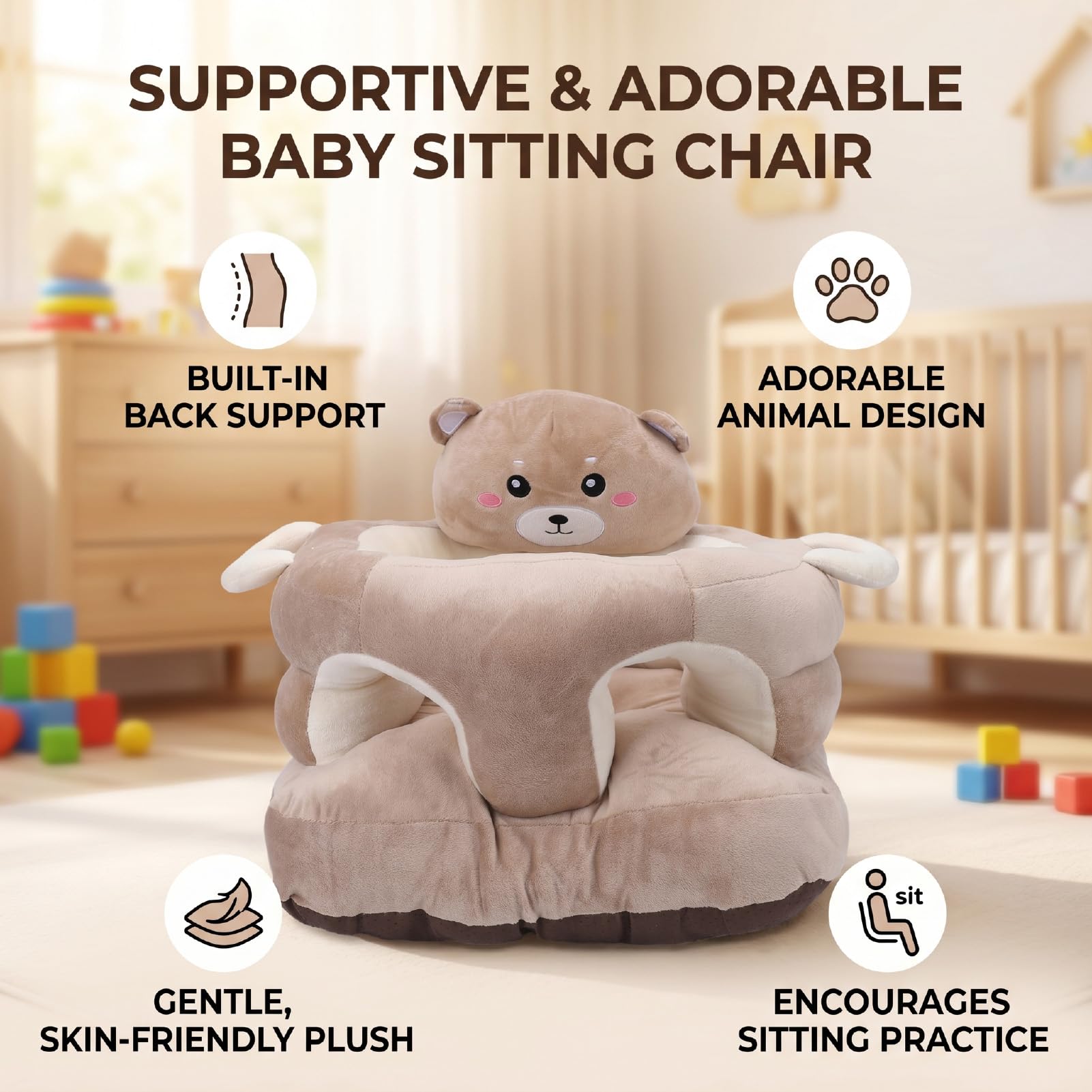 Generic Seggiolino per Bambini in Peluche, Simpatico Cartone Animato, Sedia con Supporto per la Schiena per Neonati, per Sedersi, Materiale Morbido per i più Piccoli (Orsa)
