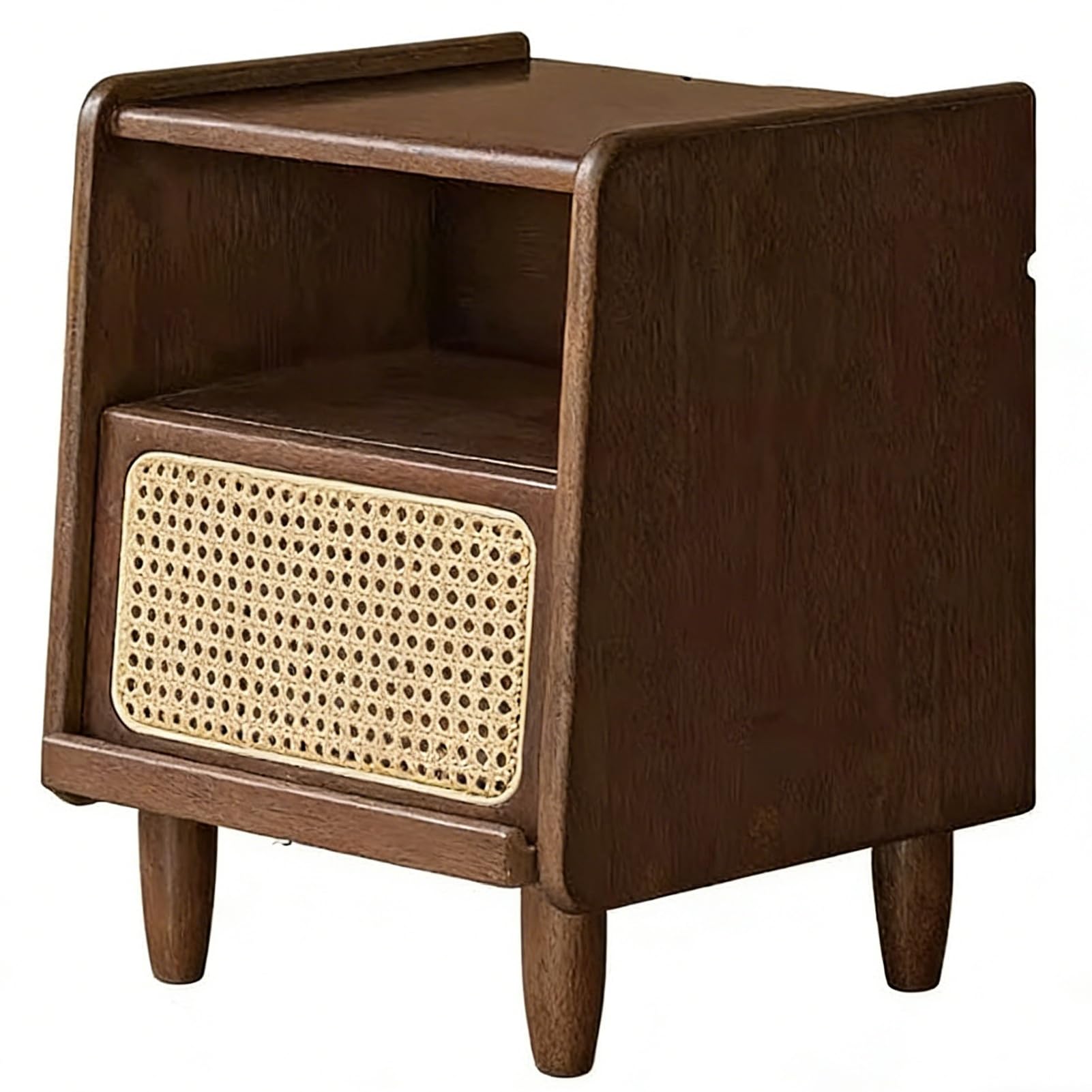 Table de nuit en rotin et bois massif de 45cm avec tiroirs