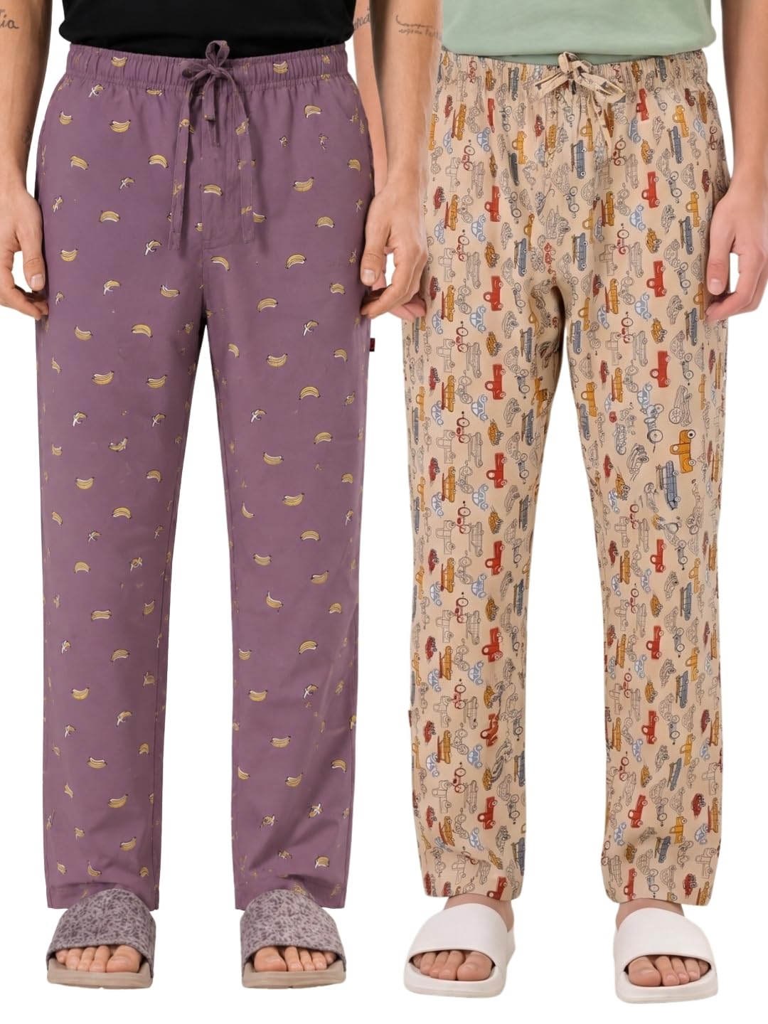 boxy crew Men's 100% Cotton Lounge Pyjama Pants Pack of 2 - | No Marks Elastic, Invisible Zipper Left Pocket, Dual Pockets, Drawcord | Night Pants for Men | Value Pack-picture-25