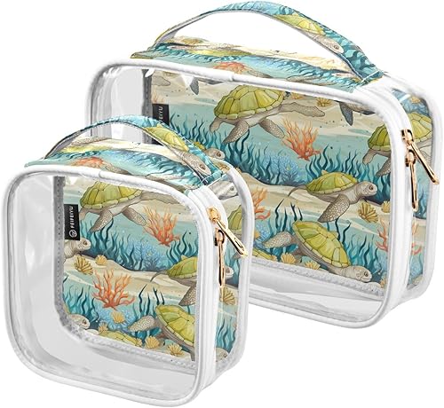 Miniatura 2 de Sea Turtles Starfish Seaweed Tropical Clear Toiletry Bag for Traveling,2 Pack Makeup Cosmetic Bag with Zipper,Travel Bag for Toiletries,Travel