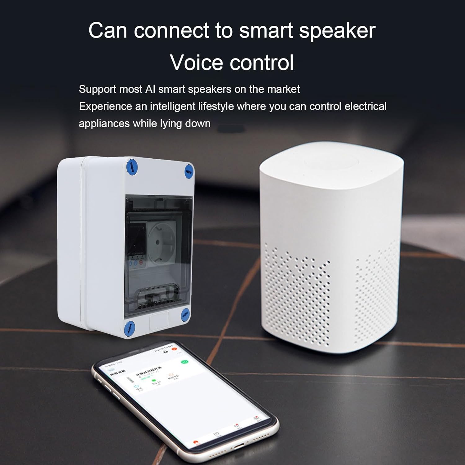 Diydeg Circuit Breaker Box, Mobile APP Remote Control Surface Mounted Distribution Box with Outlet Power, Electric Leakage Protector Circuit Breaker for Damp Basement, Workshop