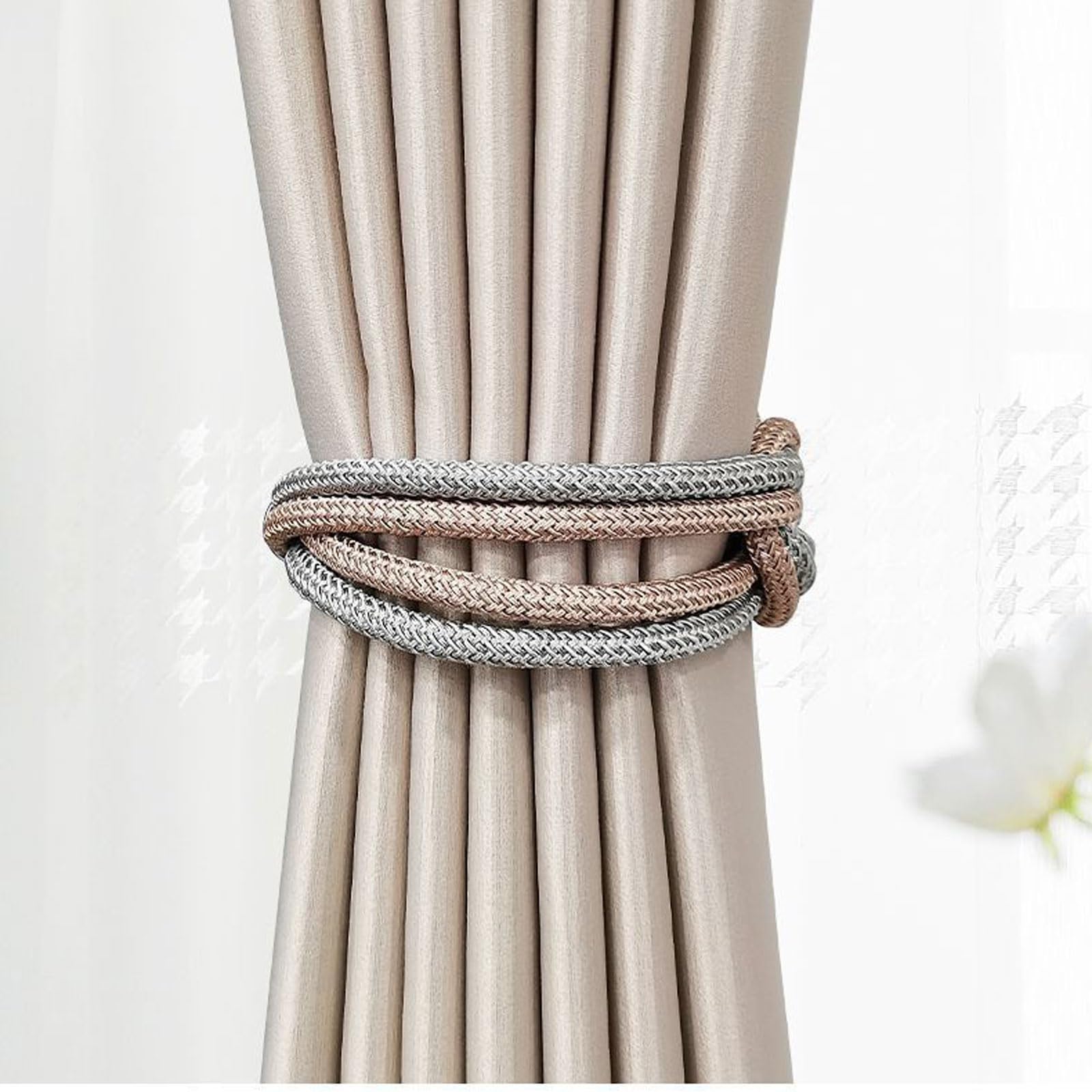 4 Fermatende Magnetici In Cotone - Calamite Per Tende Con Chiusura Magnetica, Bianco, Per Soggiorno E Camera Da Letto