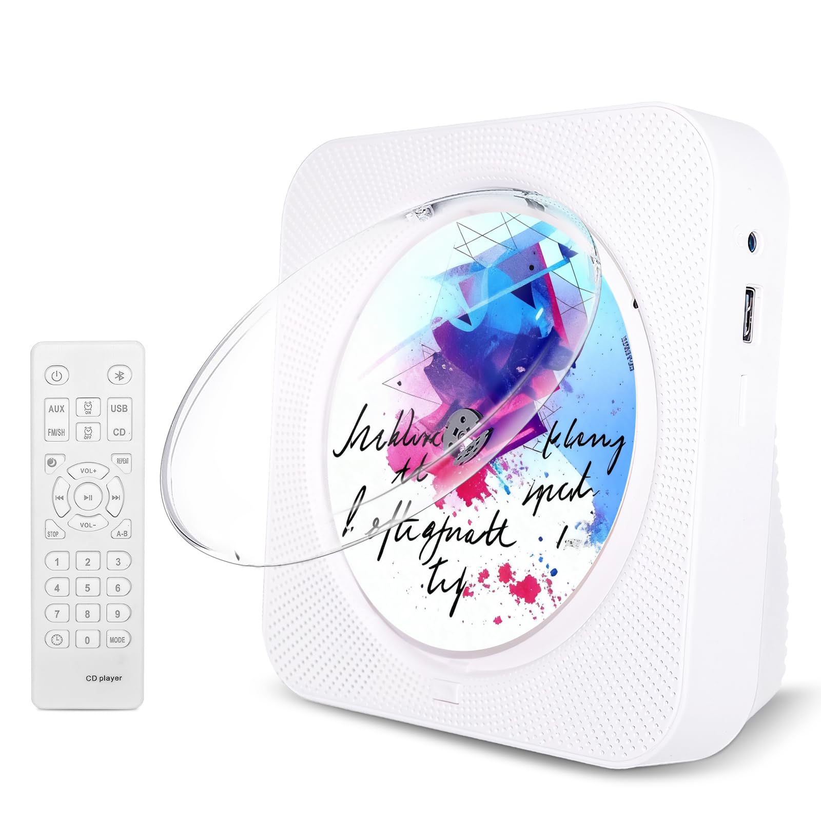 CD Player Portable, Bluetooth CD Players for Home with Remote Control Hifi Stereo LED Display Timer FM Radio AUX/USB/TF Jack, Music CD Player with Speakers Desktop Boombox for Office Kids Gift (White)
