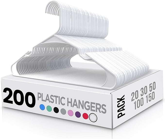 Utopia Home Clothes Hangers 200 Pack - Plastic Hangers Space Saving - Durable Coat Hanger with Shoulder Grooves (White)