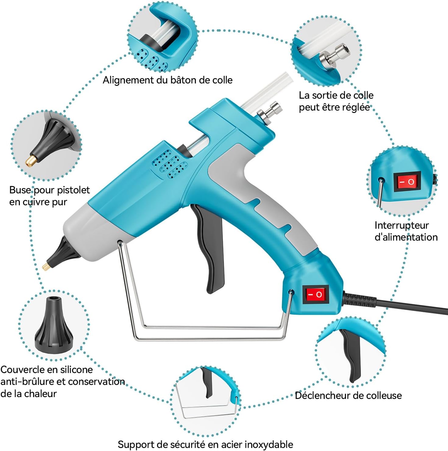 Hot Melt Glue Gun Kit, Full Size, 20W, with Switch, for Wood, Metal, Ceramics, Leather, and DIY Projects (Blue-03)