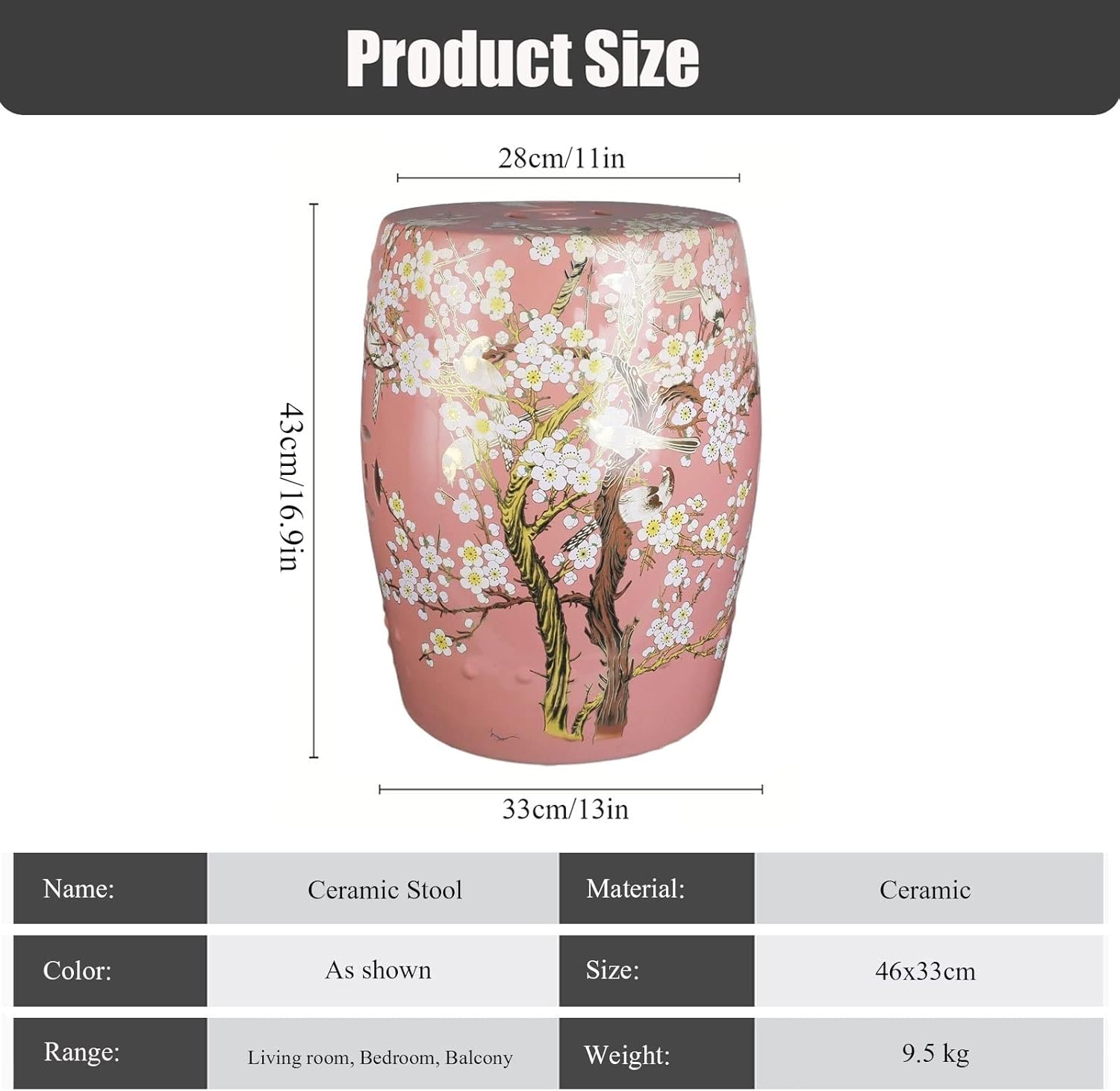Decorative garden stools, Decorative Ceramic Garden Stool, Glazed Vintage Flower and Bird Hollow Changing Stool, Suitable for Living Room, Balcony, Garden, Etc.(Bird of prey 4)