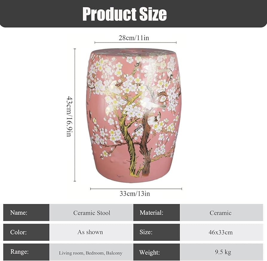 Amazon.co.jp: 装飾陶器ガーデンスツール、釉薬ヴィンテージ花と鳥の