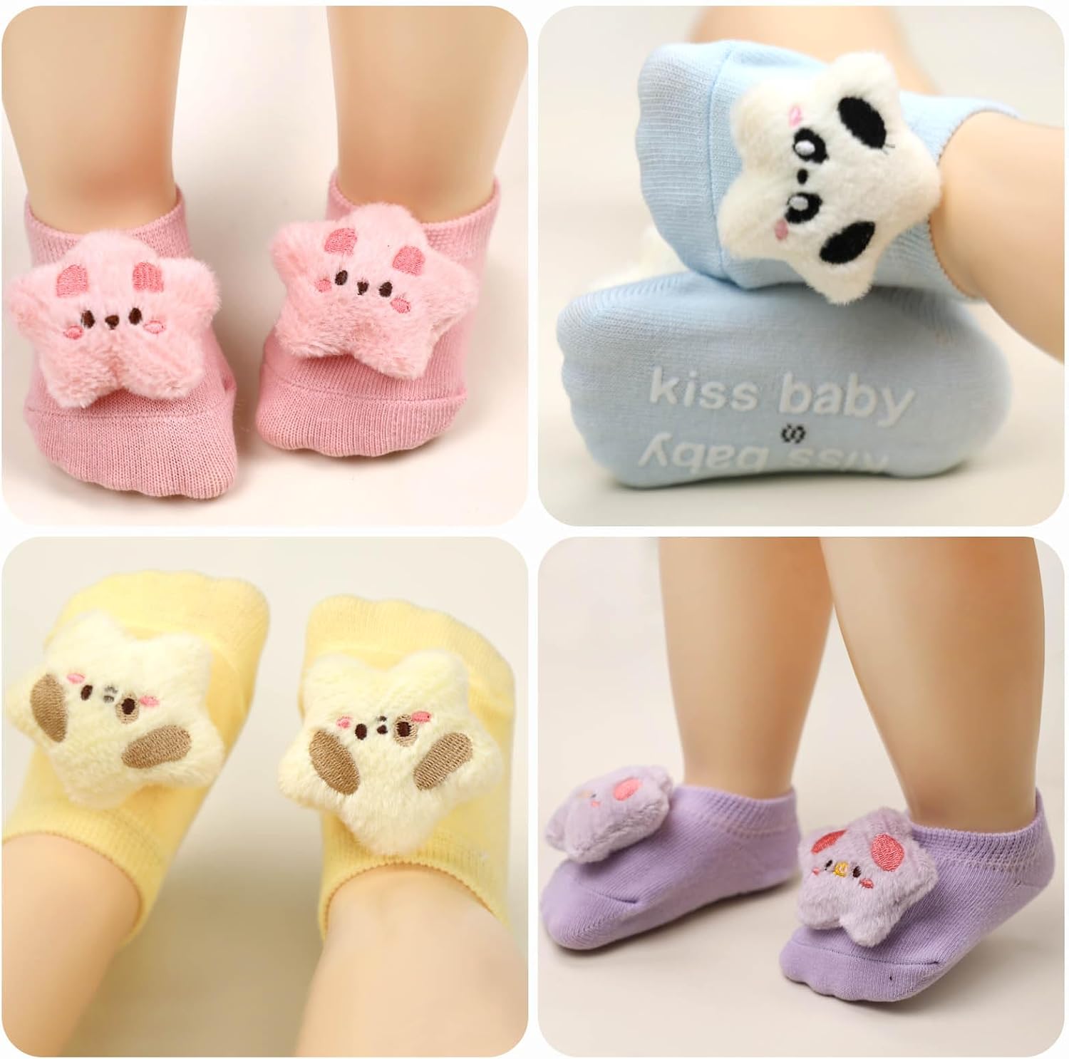 4 Pairs Baby Girls Socks, Cute Pentagram Non-Slip Grips Sock Toddler Low Cut Ankle Socks for Newborn,Infant - Image 5