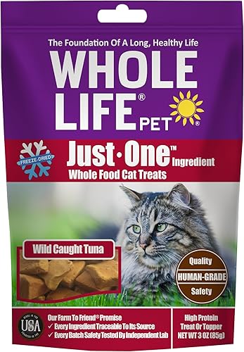 Whole Life Pet Just One Atún  Premio para gatos  Grado humano, liofilizado, un ingrediente, rico en proteínas, sin granos, fabricado en los Estados