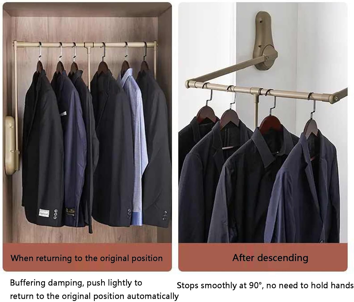 Pull Down Closet Rod,Retractable Side Mounted Wardrobe Rod,Installation Inner Width 20.08-45.28 Inches for Hanging Clothes,Can Bear 66lbs(Black,650-850mm)