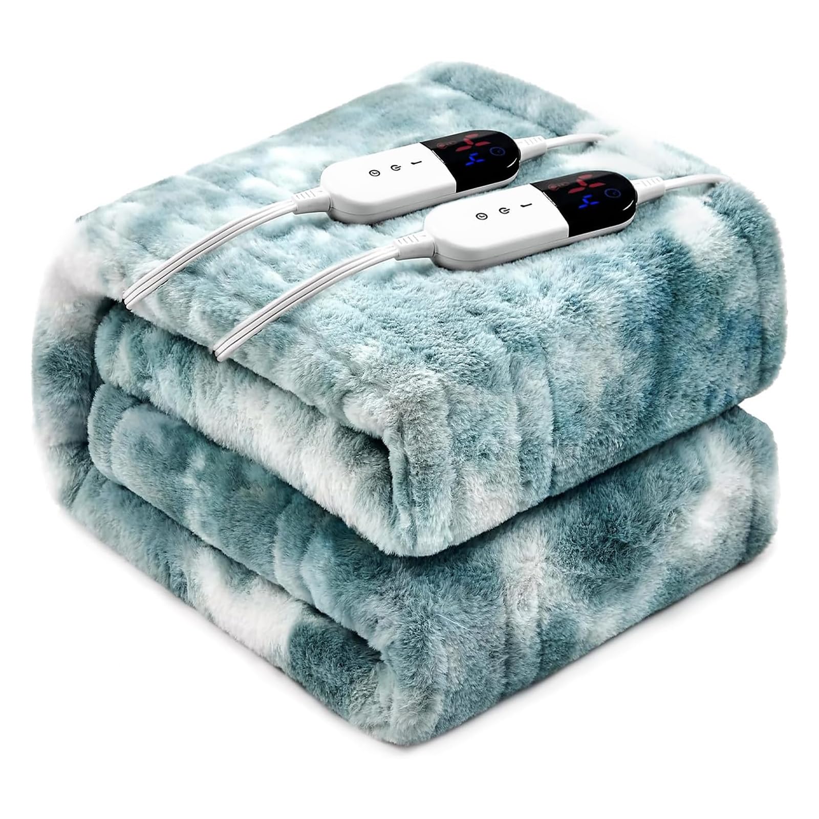 Electric Heated Blanket 84"x90",Luxury Freshwater Blue Faux Fur Electric Queen Blanket,Fast Heating Soft Fluffy Thick Electric Blanket with 6 Heating Levels & 10H Auto Off