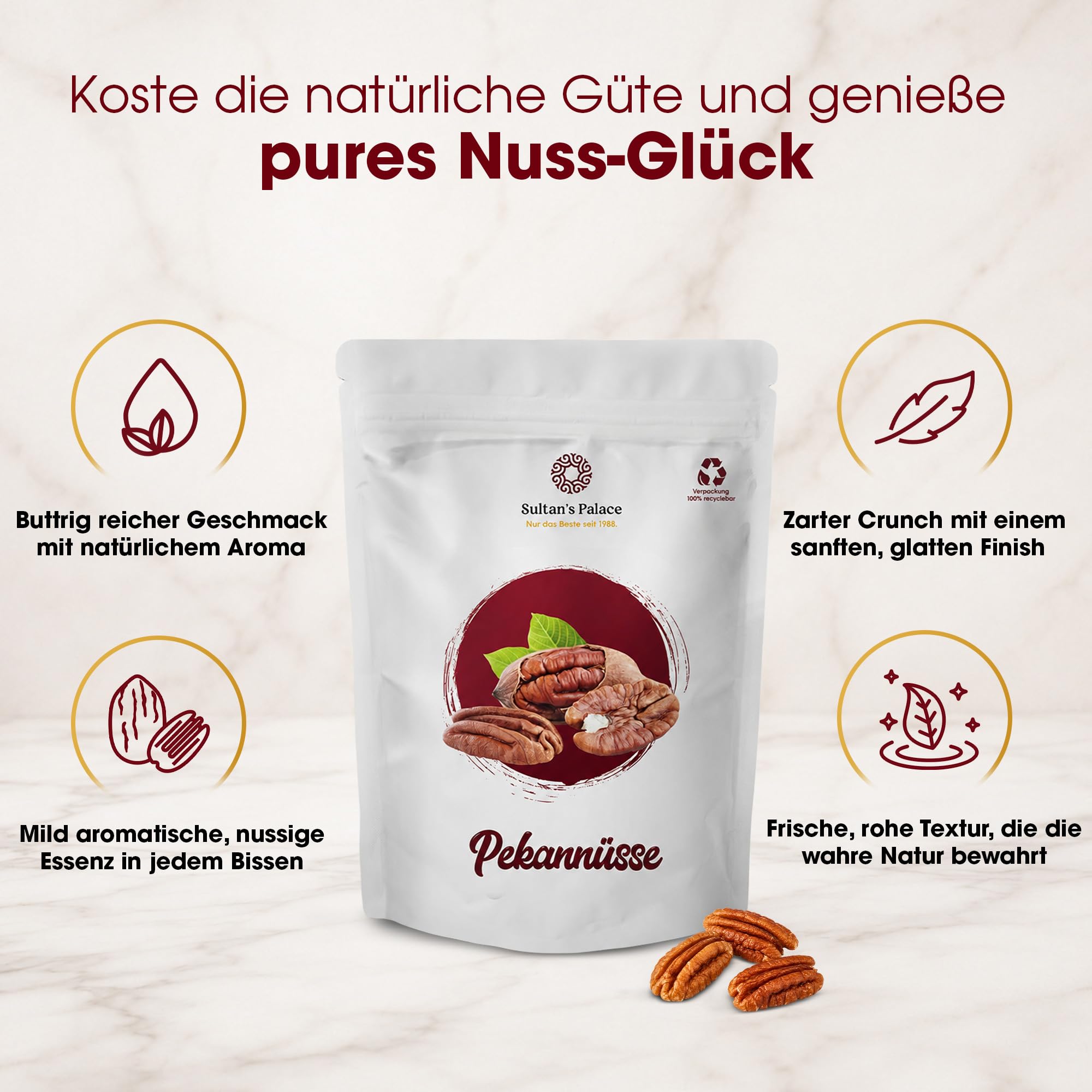 Sultan’s Palace Pekannüsse 1kg I Nüsse in Bester Premium Qualität – Reichhaltige Protein Snacks & Müsli Toppings I Naturbelassen, Unbehandelte Nüsse ohne Salz (Vegan, Glutenfrei)