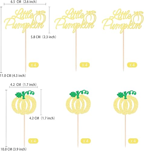 Miniatura 10 de Gexolenu 24 piezas de adornos de calabaza para cupcakes de doble cara naranja con purpurina naranja para cupcakes para temática de otoño, baby