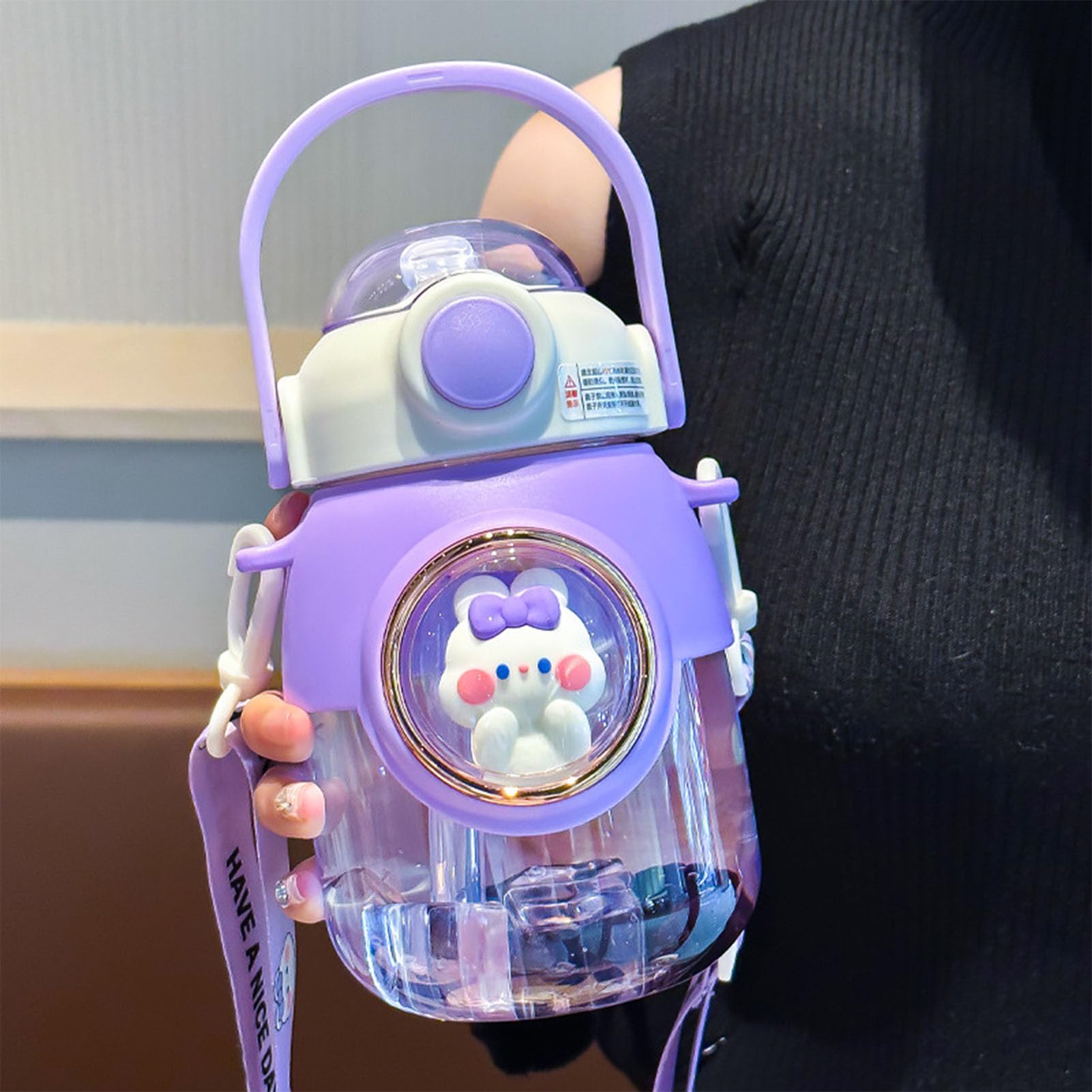 Wasserflasche Bus-Design – 500 Ml, Mit Strohhalm, Auslaufsicher, Verstellbarer Gurt, Für Kinder & Outdoor