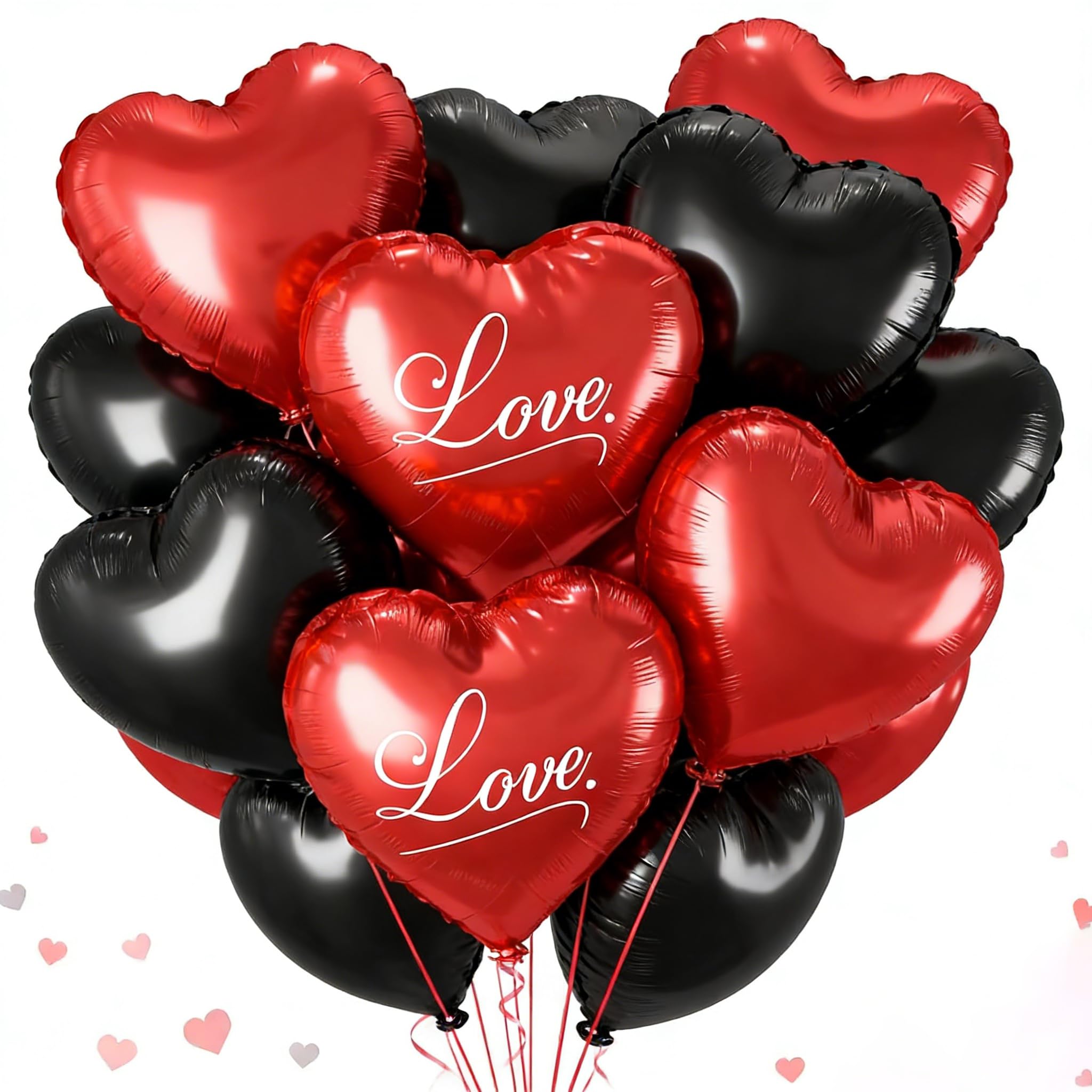 Black Red Heart Balloons,18 Inch Black Red Love Heart Shape Balloons,12PCS Foil Heart Balloon Helium for Birthday Party Bridal Engagement Wedding Anniversary Baby Shower Valentines Decor