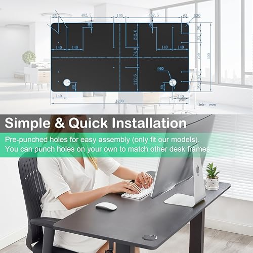 Miniatura 8 de COSTWAY Mesa universal de 48 x 24 pulgadas, escritorio de madera maciza de una sola pieza para marco de escritorio estándar y ajustable en altura,