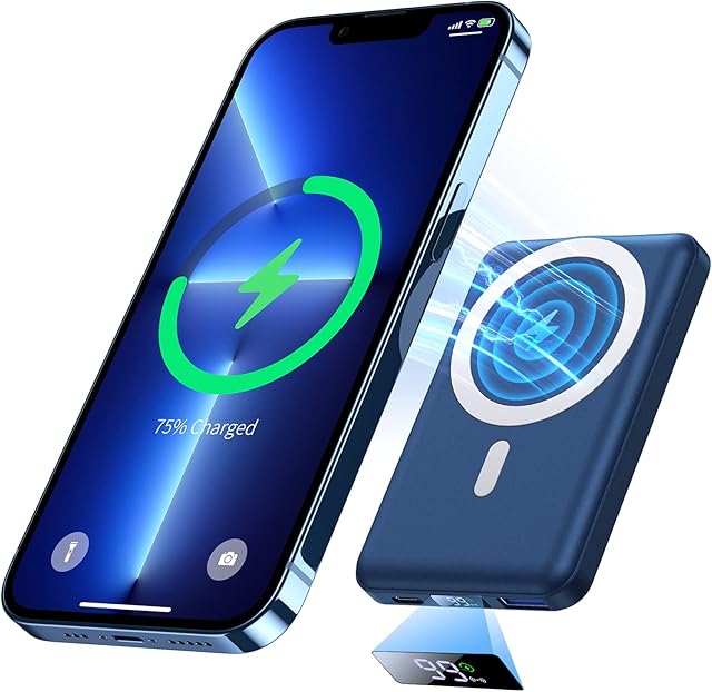 Magnetic Power Bank 10000mAh, Yiisonger 15W Wireless Fast Charging Portable Small Charger Battery Pack PD 20W & QC 22.5W Usb Type C Compatible for iphone 14/13/12 Series(Blue)
